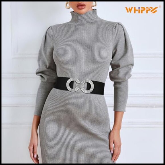 Wide Elastic Belt with Hollow Out Round Buckle, Stretchy Waistband main image 4